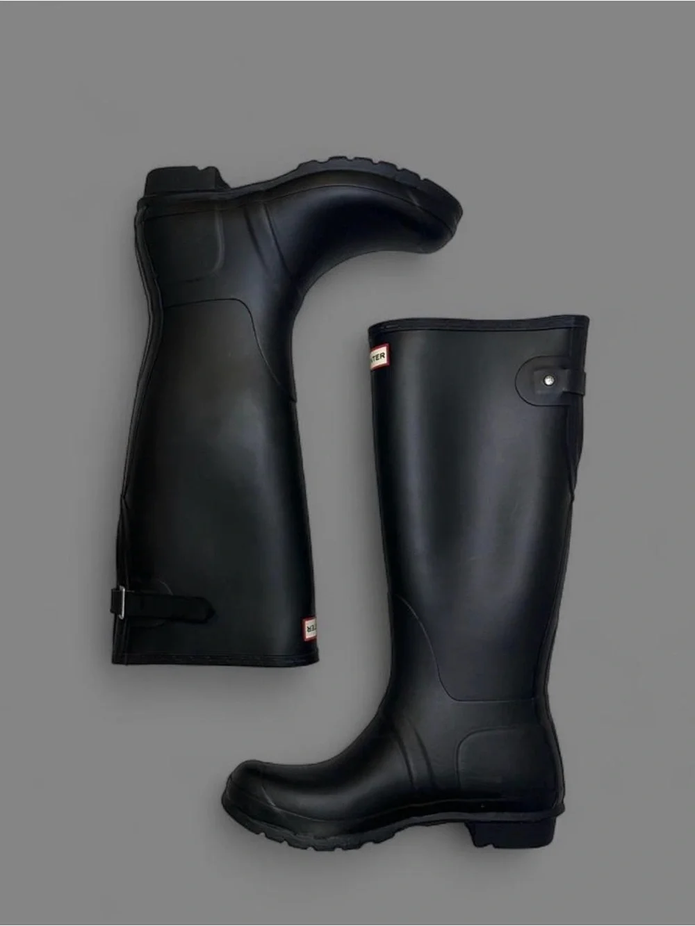 Hunter Original Back Adjustable Tall Waterproof Rain Boots in Matte Black US 10M